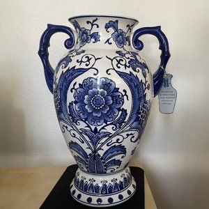 Ceramic Blue and White Chinoiserie Garden Vase 14"